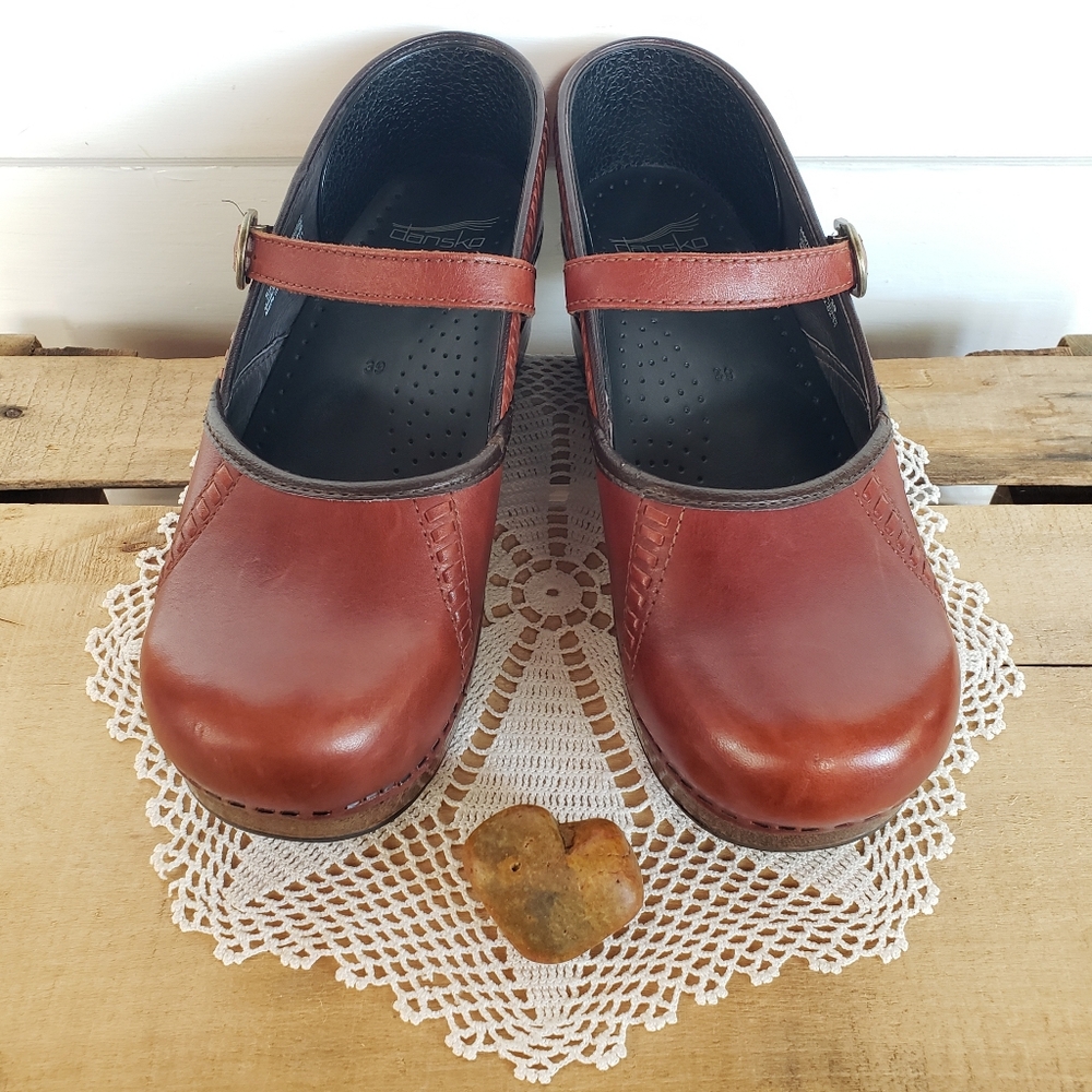 Cognac Dansko Pro Marcelle Mary Jane Clogs Straps Buckles Boho Cottage Prairie ♡ - Picture 4 of 11